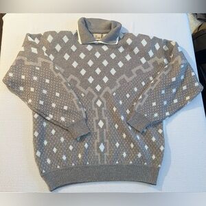 Vintage Womens CC Hughes Double Collar Long Sleeve Sweater Shoulder Pads Size L